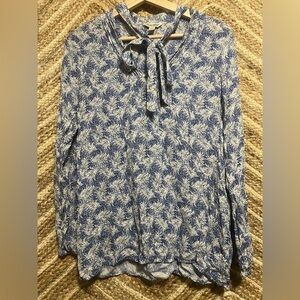 Lucky Brand Women's Tie Front Long Sleeve Print Peasant Blouse,Size Small